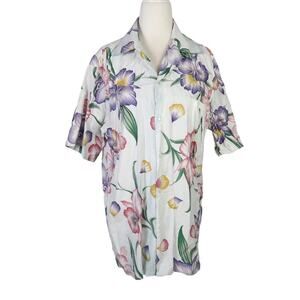 Vintage Hilo Hattie white and purple Hawaiian floral shirt Mens M